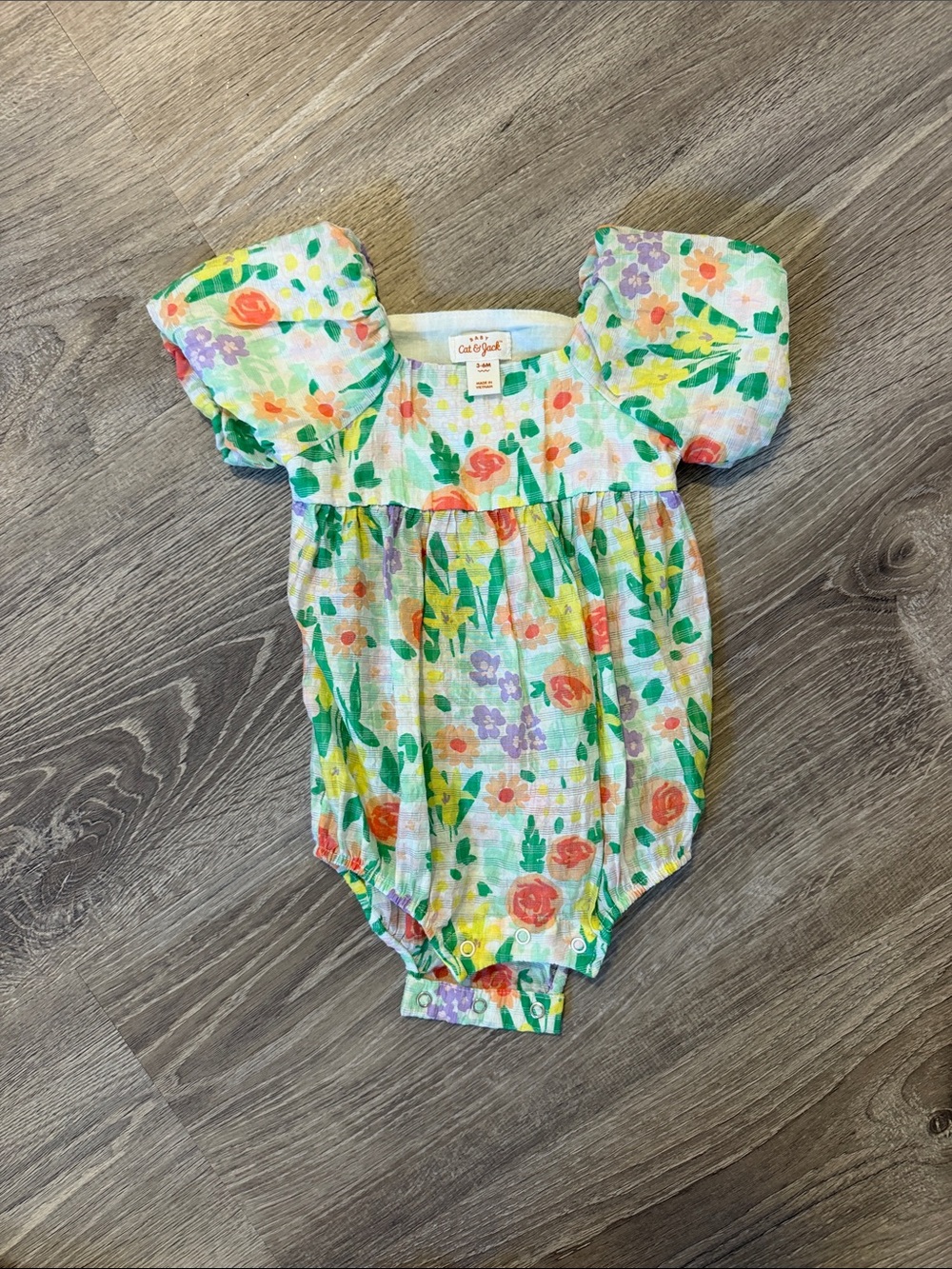 Cat & Jack Floral Puff-Sleeve Baby One-Piece - Multicolor